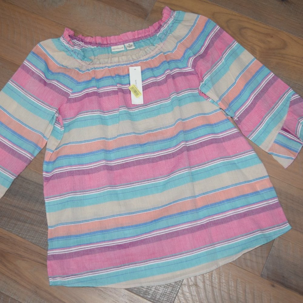 NEW Westbound Beach Sherbet Striped Summer Ruffle Blouse Top Shirt Tunic $44 K24